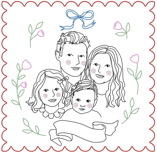 Family Embroidered Portrait for 4 - SQUARE